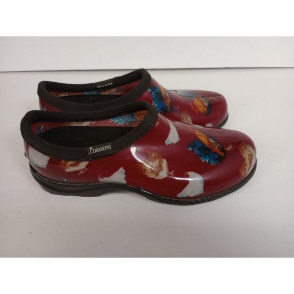 Red Sloggers Chicken & Rooster Clog Shoe Women’s 7 Garden Chore Rubber Slip On - Picture 2 of 7